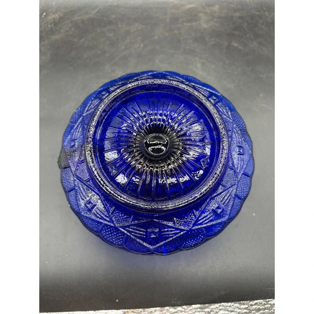 Vintage Cobalt Blue Glass Chamberstick Candle Holder Scalloped Finger Loop 3.5in